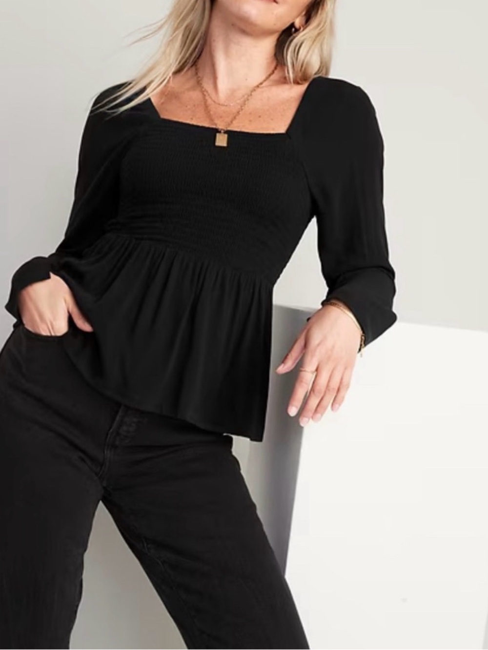 Old Navy Black Long Sleeve Babydoll Blouse